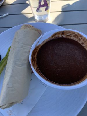 Vegan Portobello panini in a GF wrap instead & black bean soup at Pressed Cafe in Newton