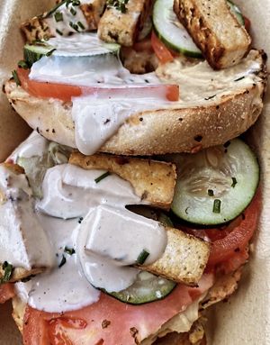 Hummus bagel  at Pressed Cafe in Newton