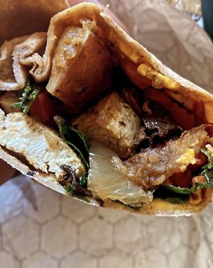 Vegan veggie breakfast burrito   at Pressed Cafe in Newton