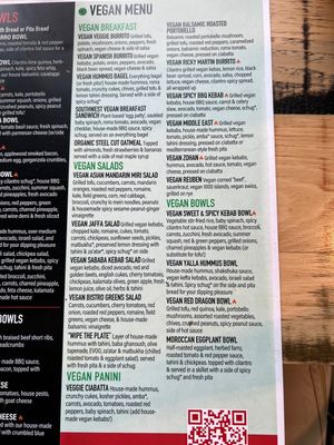Vegan menu  at Pressed Cafe in Newton