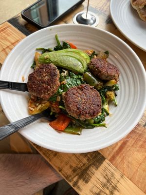 Vegan sweet and spicy kebab bowl  at Pressed Cafe in Newton