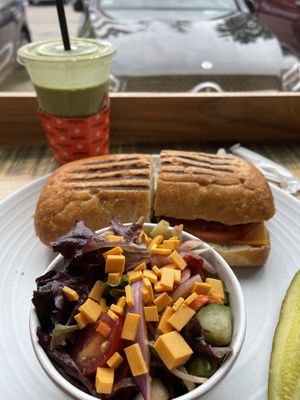 Vegan kebab sandwich and green monster smoothie  at Pressed Cafe in Newton