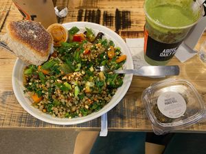 Dragon bowl, health nut smoothie, pistachio power balls at Pressed Cafe in Newton