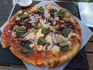 Mediterranean pizza at Virtuous Pie in Victoria