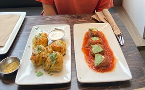 Italian meatballs and garlic knots at Virtuous Pie in Victoria