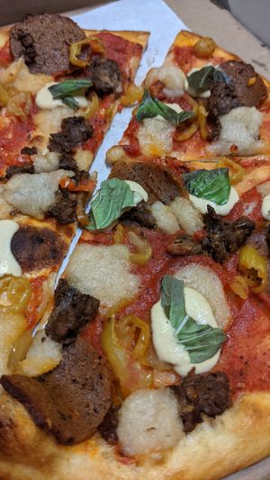 Spicy Italian pizza 🤤 at Virtuous Pie in Victoria