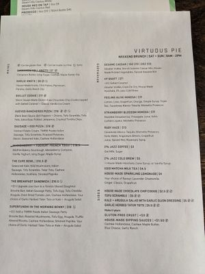 Brunch menu at Virtuous Pie in Victoria