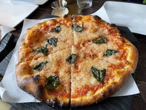 Margarita Pizza - happy hour special $10  at Virtuous Pie in Victoria