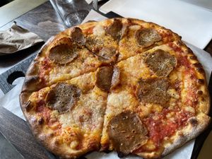 Pepperoni - happy hour special $10  at Virtuous Pie in Victoria