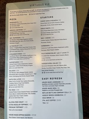 Menu   at Virtuous Pie in Victoria