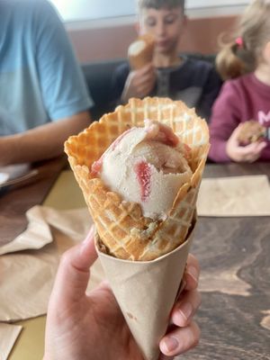 Jammie Hendrix - cinnamon with jam. The waffle cones are soooo good   at Virtuous Pie in Victoria