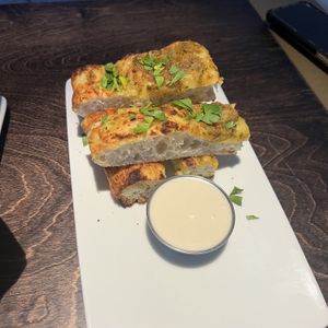 Cheesy Garlic Focaccia, with sweet donair dip   at Virtuous Pie in Victoria