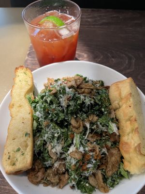 Kale Caesar Salad with Chicken and Michelada.  at Virtuous Pie in Victoria