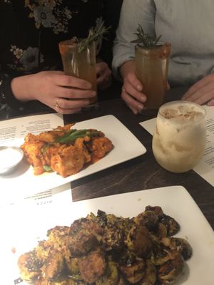 Cauliflower wings and brussel sprouts  at Virtuous Pie in Victoria