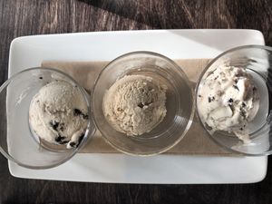 T to B: cookie dough, chai and mint chocolate chip! at Virtuous Pie in Victoria