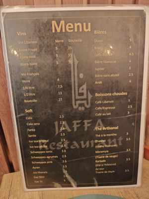 Menu at Jaffa in Brussels