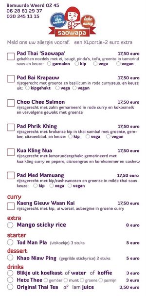 Menu Nov 2023  at Saowapa in Utrecht