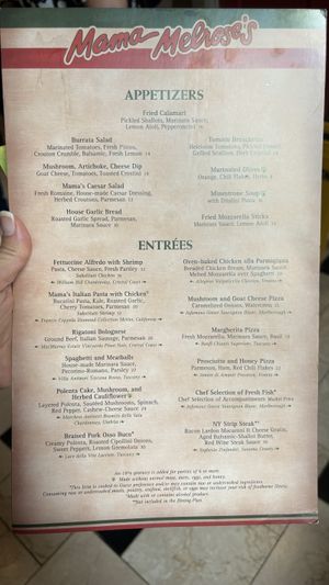 Minestrone Soup and Polenta Cake Entree are both Vegan. Polenta cake is also Gluten Free  at Walt Disney World - Mama Melrose's Ristorante Italiano in Lake Buena Vista