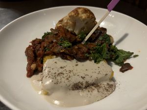 Polenta Cake with mushrooms, cauliflower and cashew cream    at Walt Disney World - Mama Melrose's Ristorante Italiano in Lake Buena Vista