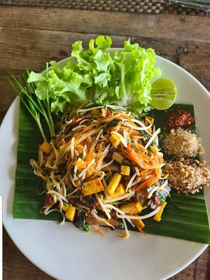Pad Thai with mushrooms and tofu at The Govinda Farm in Chiang Mai