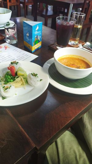 The coconut soup contains egg - ask for no egg! at Mini Makphet in Vientiane