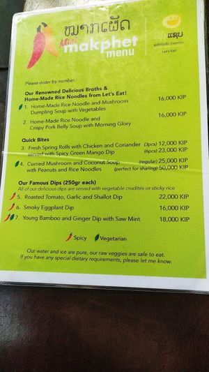 Menu at Mini Makphet in Vientiane