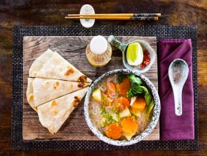Khmer Noodle Soup with Fresh Vegs at Sabay Beach in Kampot