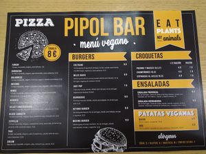 Vegan menu at Pipol Bar in Alhaurin De La Torre