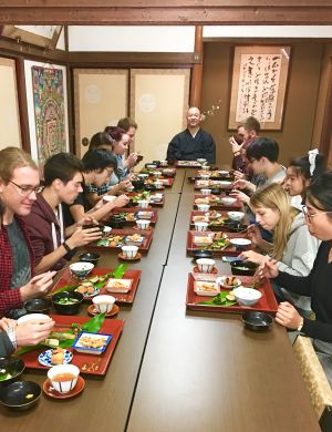 Lunch time with the head priest  at Toshie's Kitchen in Kobe