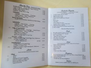 Menu at Browne's in Cromer
