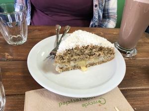 Pineapple coconut cake  at Brasil Vegano Cafe in Guildford