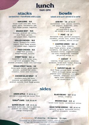 Lunch menu  at Good Thyme in Lakeland