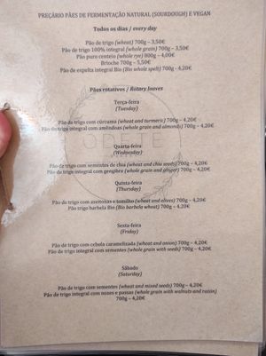 Bread menus at Odete Bakery in Porto