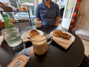 pasties and coffee   at Odete Bakery in Porto