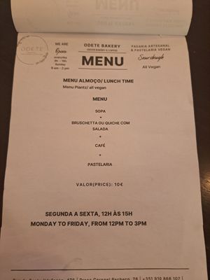 Menu at Odete Bakery in Porto