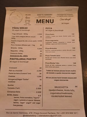 Menu at Odete Bakery in Porto