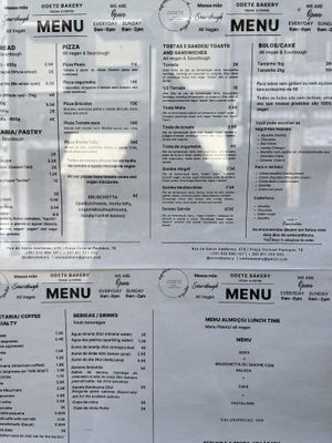 Some of the menu  at Odete Bakery in Porto