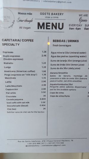 Menu at Odete Bakery in Porto