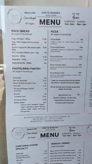Menu at Odete Bakery in Porto