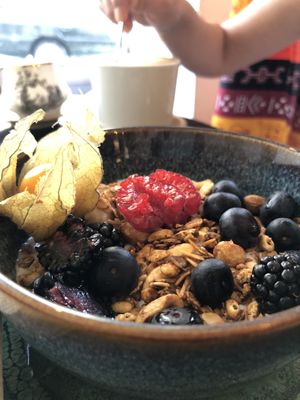 Yogurt bowl with fresh fruits  at Odete Bakery in Porto