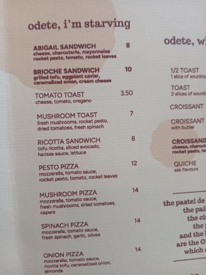 Sandwich options July 2025 at Odete Bakery in Porto