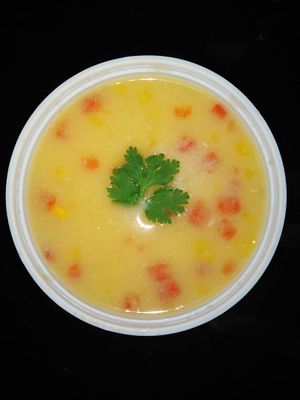 Sweet Corn Veg Soup at Oasis Vegan Treats in Vadodara