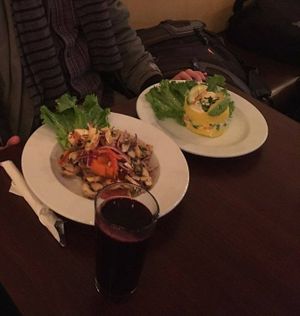 Vegan (mushroom) Ceviche and Vegan Causa at Los Cabos Puro Peru in Denver