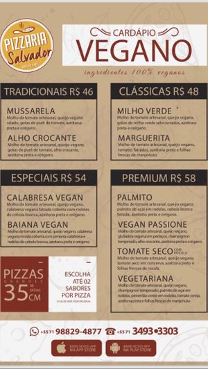 Menu at Pizzaria Salvador in Salvador