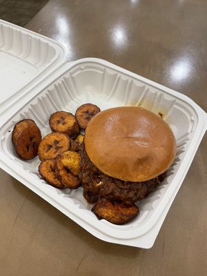 Jackfruit BBQ Sandwich & Friend Plantains    at Desmond's Island Soul Grill in Virginia Beach