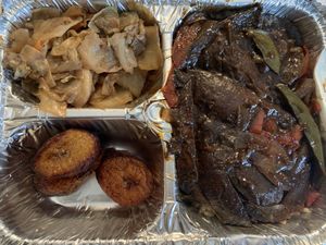 Jerk mushrooms, cabbage and plantains (lunch special)  at Desmond's Island Soul Grill in Virginia Beach