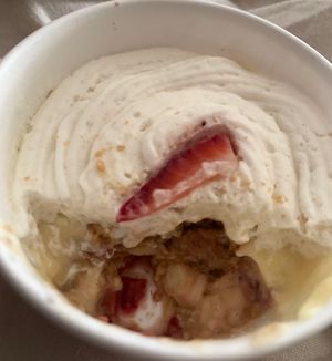 Strawberry banana pudding (inside)  at Desmond's Island Soul Grill in Virginia Beach