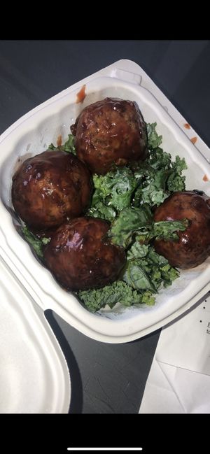 Lentil meatballs… never had anything like it before !!  at Desmond's Island Soul Grill in Virginia Beach