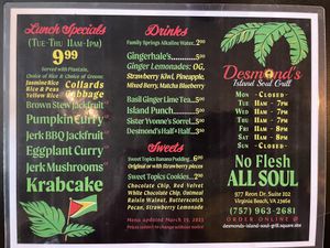 Lunch menu ends at 1  at Desmond's Island Soul Grill in Virginia Beach