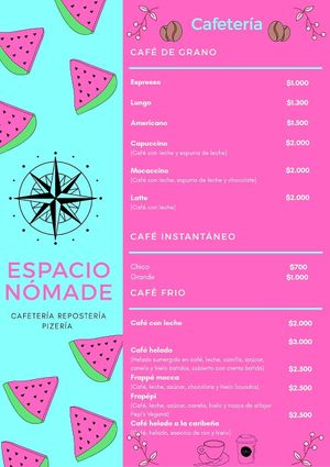 Carta de cafetería at Nomade in La Serena